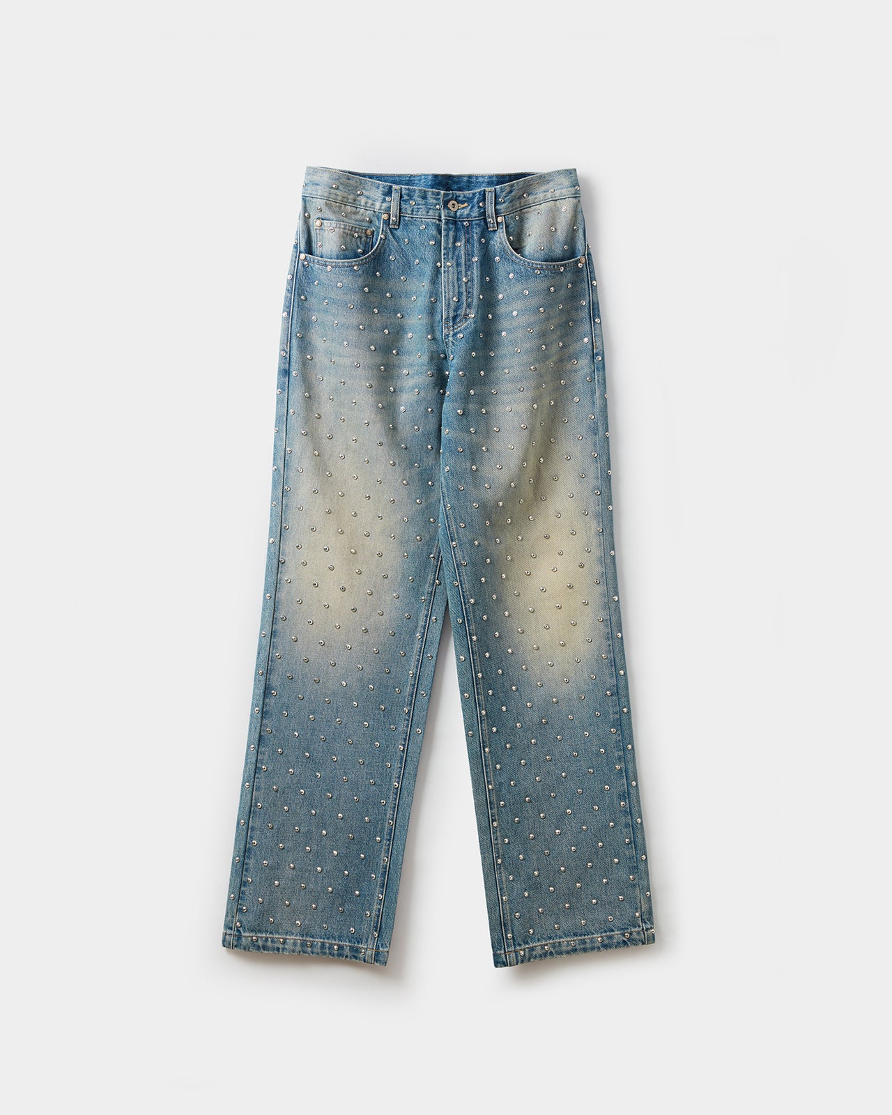 Rhinestone-Embellished Denim Trousers
