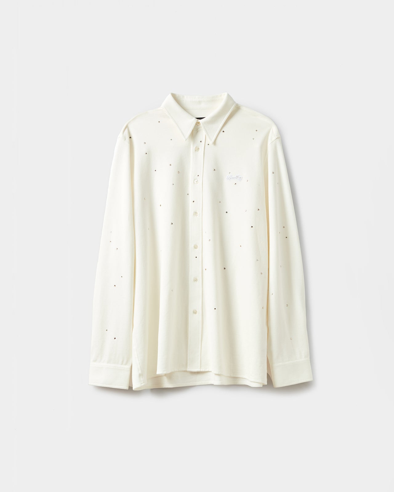 Rhinestone-Embellished Piqué Knit Shirt